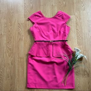 Barbiecore Pink Peplum Belted Dress